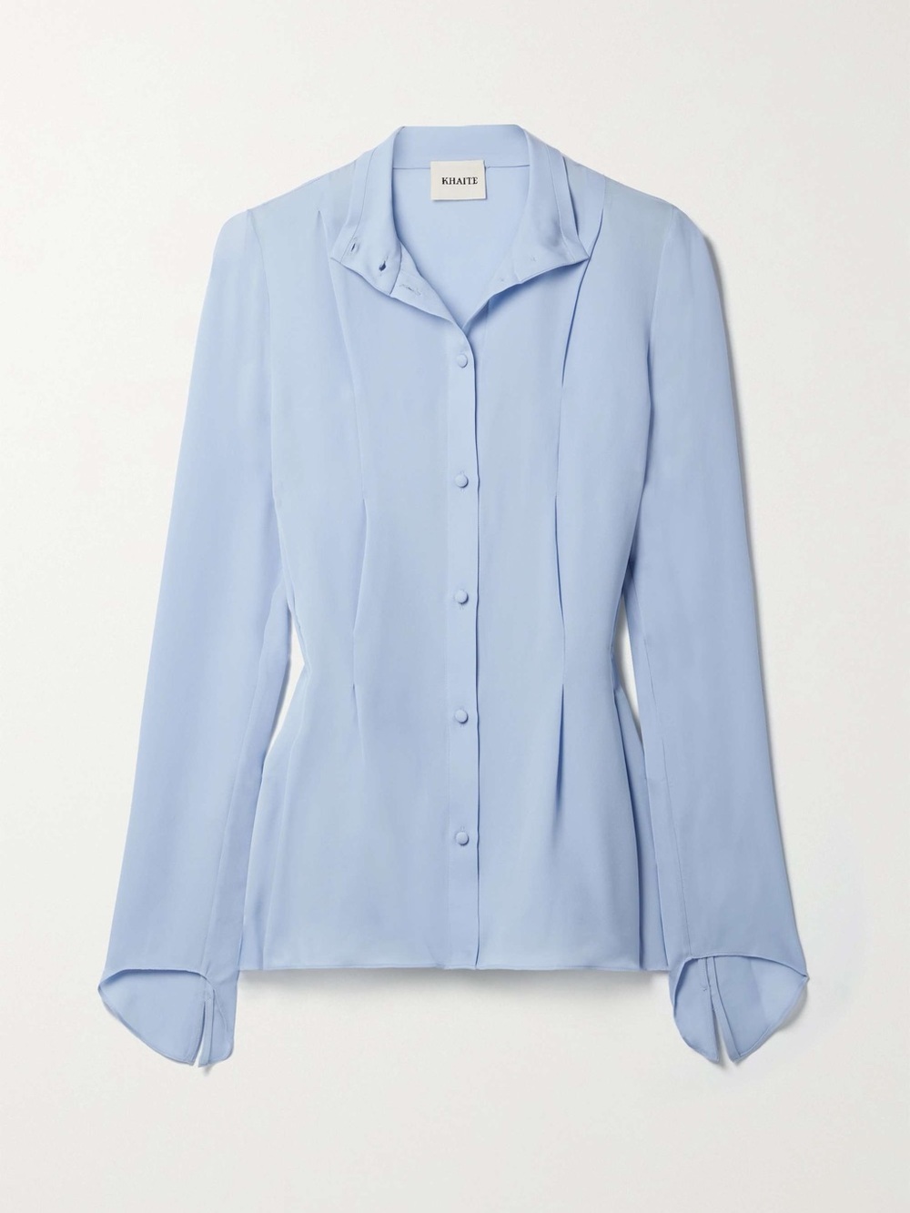 KHAITE Miles Pleated Silk-Crepe Shirt in Peri